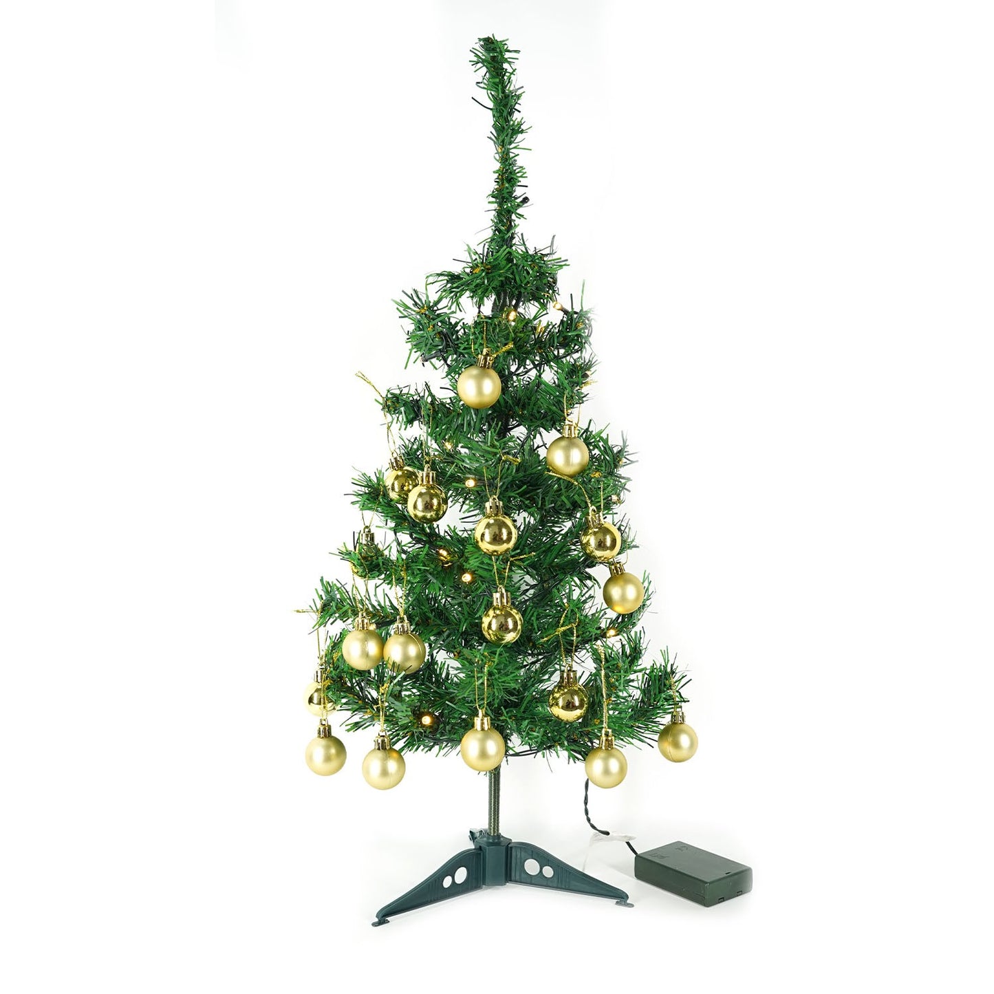 Pachet brad artificial impodobit 60 cm, (brad 60 cm , instalație 20 led +20 globuri aurii)