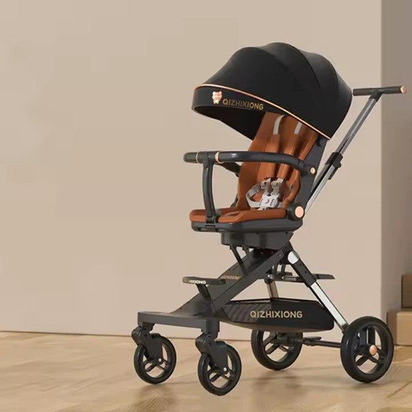 Cărucior sport 3in1, 6-36 luni , reversibil, pliabil, tăviță pentru masa, roti 360 si parasolar-Model Panda -Negru