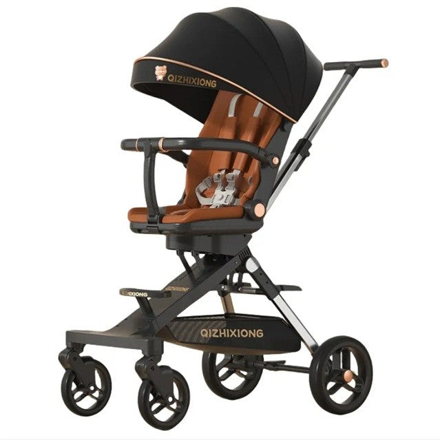 Cărucior sport 3in1, 6-36 luni , reversibil, pliabil, tăviță pentru masa, roti 360 si parasolar-Model Panda -Negru