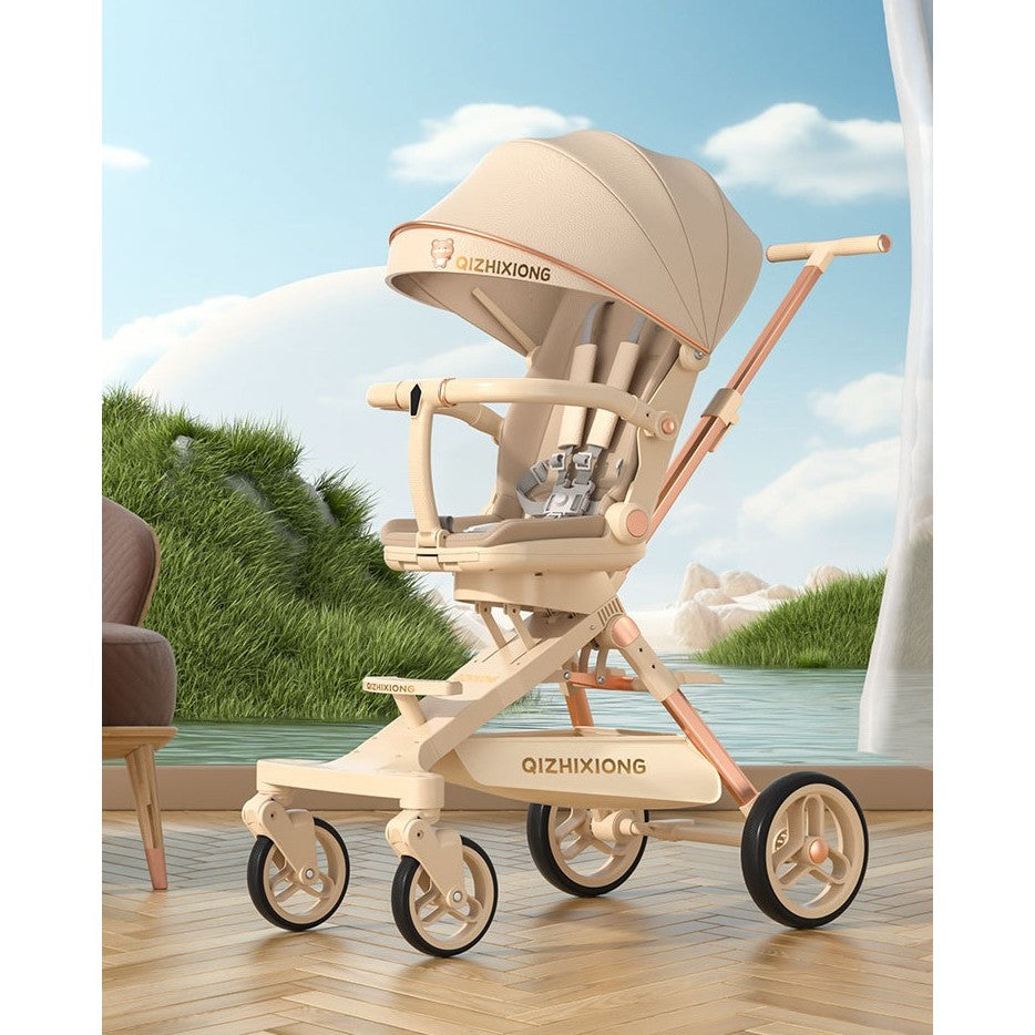 Cărucior sport 3in1, 6-36 luni , reversibil, pliabil, tăviță pentru masa, roti 360 si parasolar -Bej