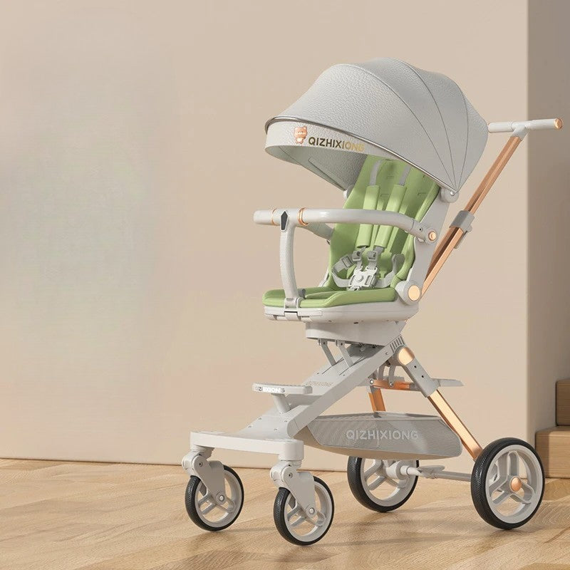 Cărucior sport 3in1, 6-36 luni , reversibil, pliabil, tăviță pentru masa, roti 360 si parasolar - Gri/Verde