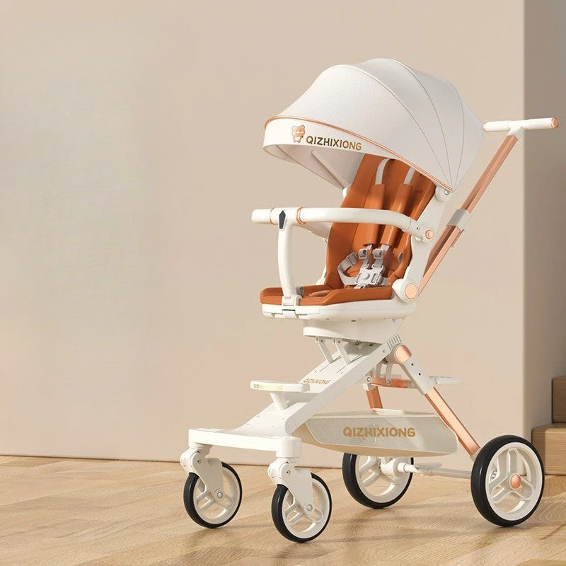 Cărucior sport 3in1, 6-36 luni , reversibil, pliabil, tăviță pentru masa, roti 360 si parasolar-Model Panda -Alb