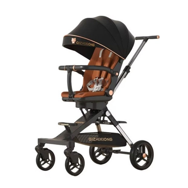 Cărucior sport 3in1, 6-36 luni , reversibil, pliabil, tăviță pentru masa, roti 360 si parasolar-Model Panda -Negru