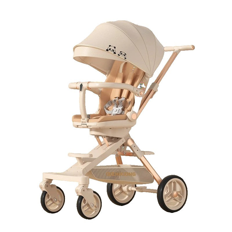 Cărucior sport 3in1, 6-36 luni , reversibil, pliabil, tăviță pentru masa, roti 360 si parasolar-Model Panda -Crem