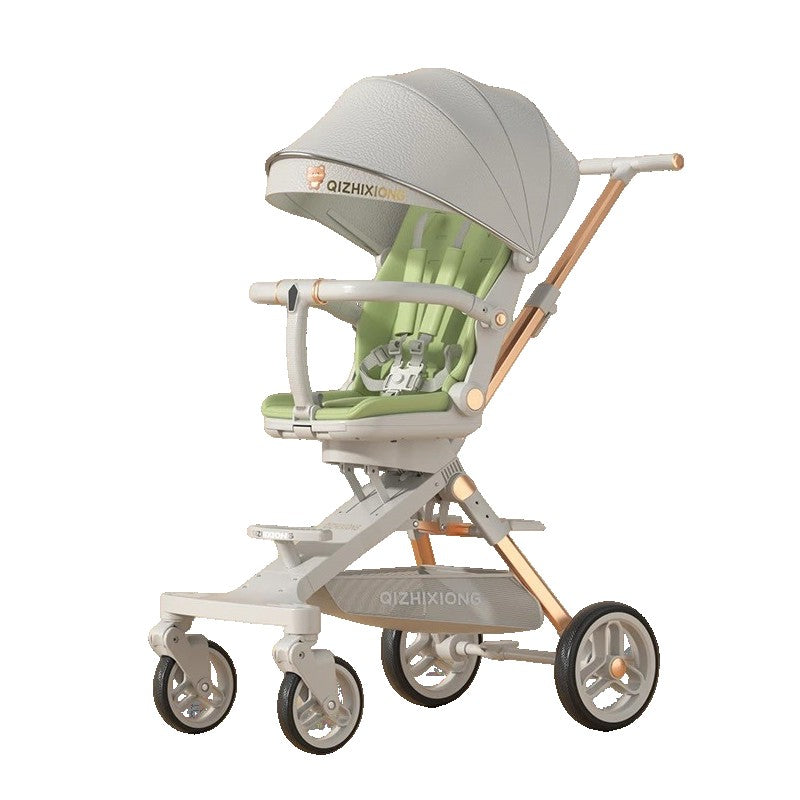 Cărucior sport 3in1, 6-36 luni , reversibil, pliabil, tăviță pentru masa, roti 360 si parasolar - Gri/Verde