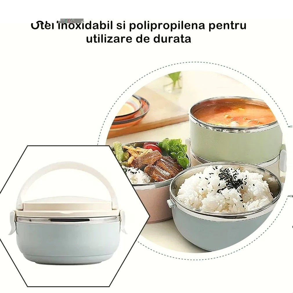 Caserola pentru alimente cu închidere etanșă, 700 ml, din oțel inoxidabil cu mâner -Albastru