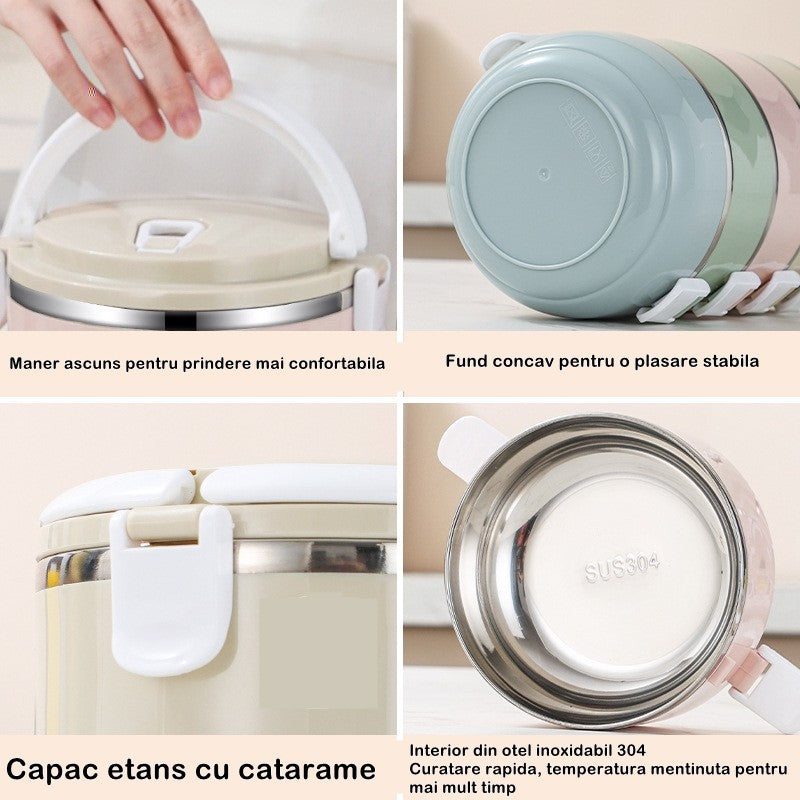 Caserola pentru alimente cu închidere etanșă, 700 ml, din oțel inoxidabil cu mâner -Albastru