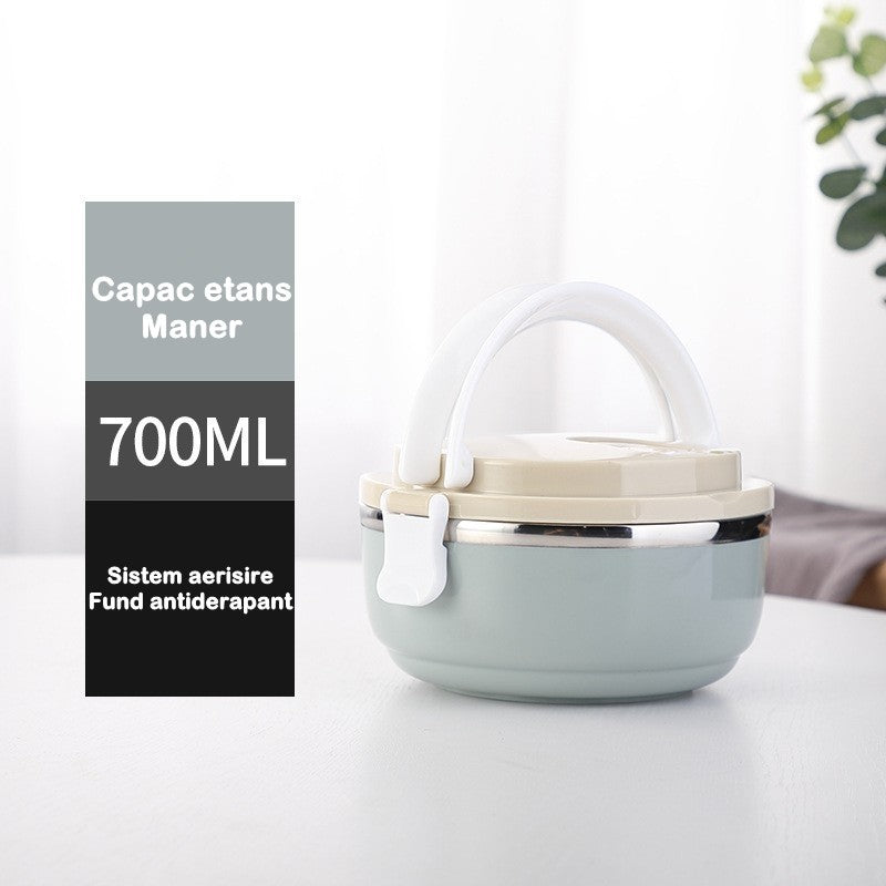 Caserola pentru alimente cu închidere etanșă, 700 ml, din oțel inoxidabil cu mâner -Albastru