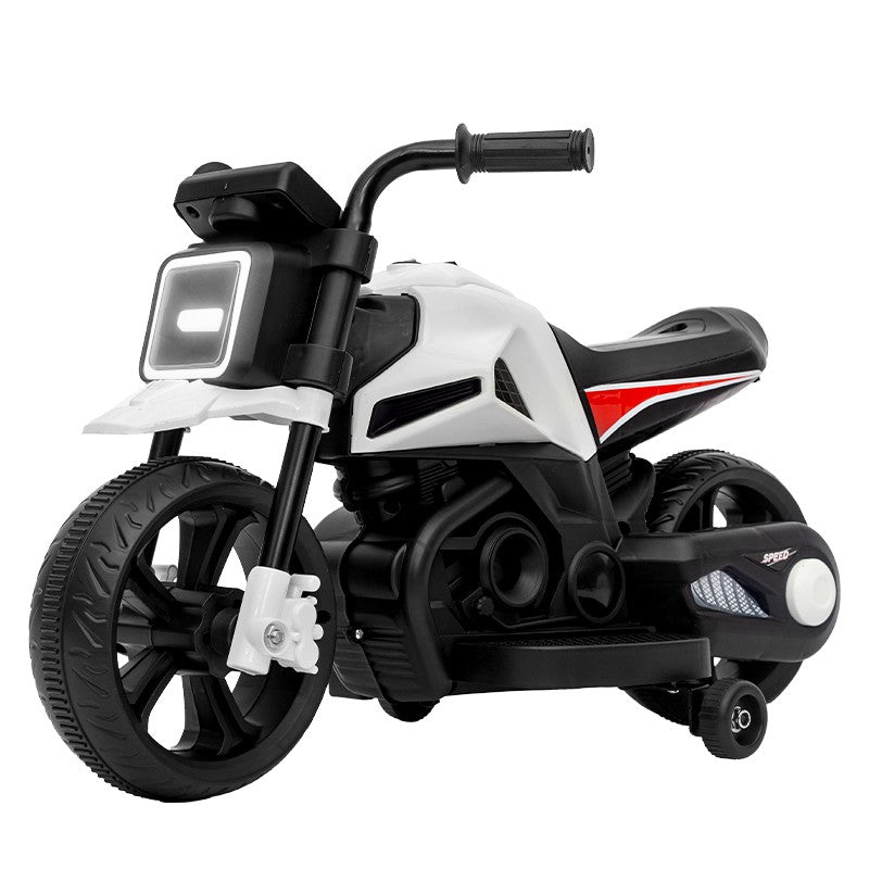 Motocicleta electrica pentru copii 3 ani + cu 2 roti mari si 2 ajutătoare, cu sistem anti-rasturnare ,lumini si muzica