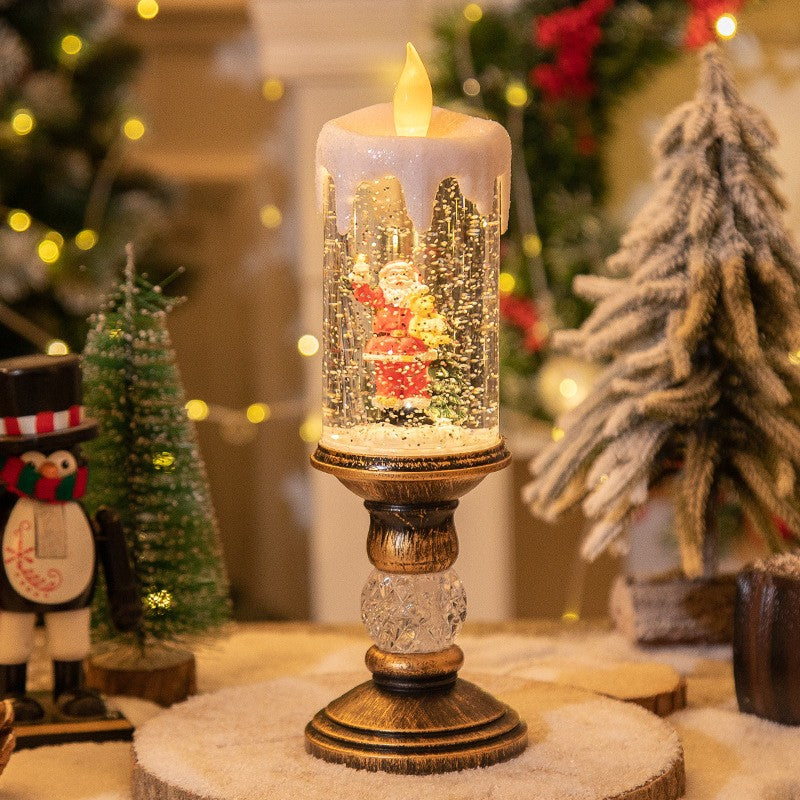 Decorațiune Luminoasă Lampă de Crăciun, Model Sfesnic cu Lumânare și Moș Crăciun