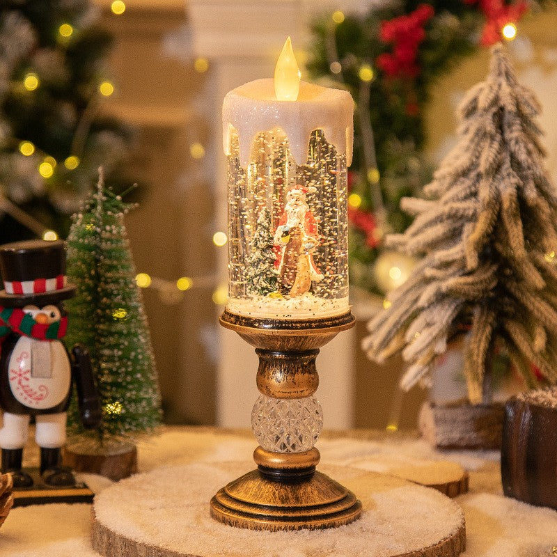 Decorațiune Luminoasă Lampă de Crăciun, Model Sfesnic cu Lumânare și Mos Craciun si Bradul,