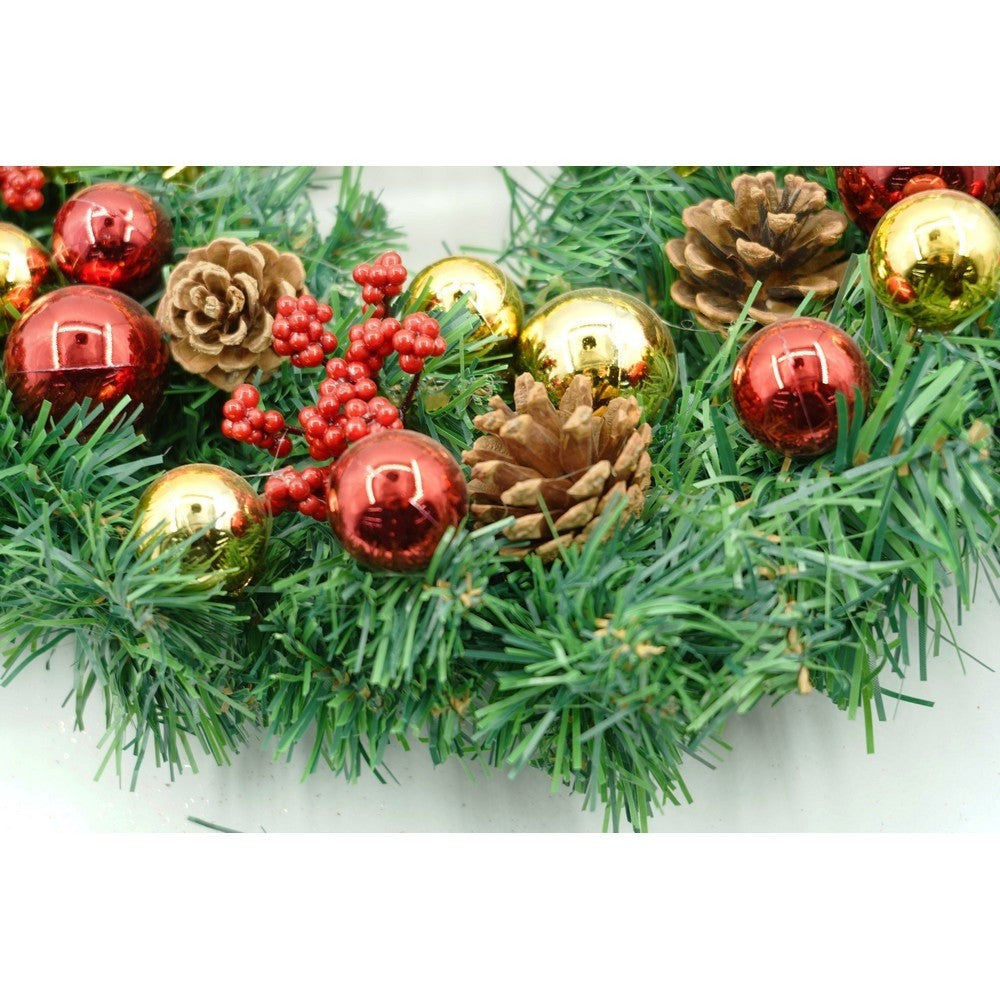 Coroniță Crăciun pentru ușa decorată cu conuri, globulețe 40 cm