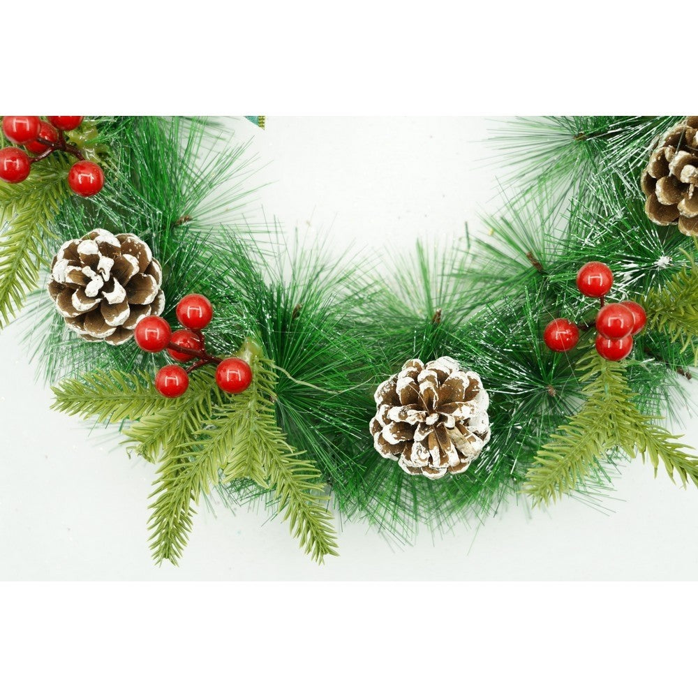 Coroniță Crăciun pentru ușa decorată cu conuri, fundițe si merișoare 40 cm