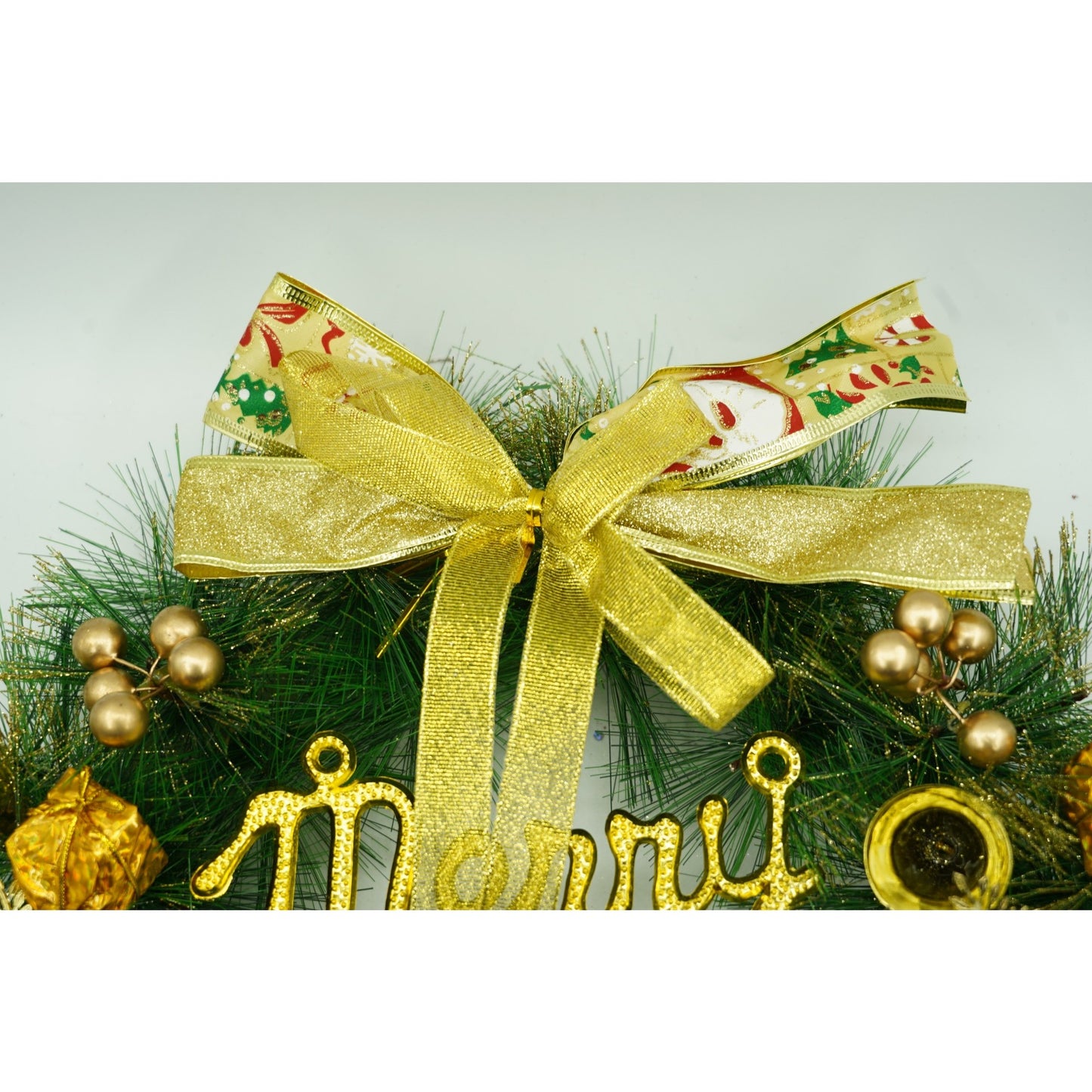 Coroniță Crăciun pentru ușa decorată cu conuri, globulețe model "Marry Christmas",40 cm