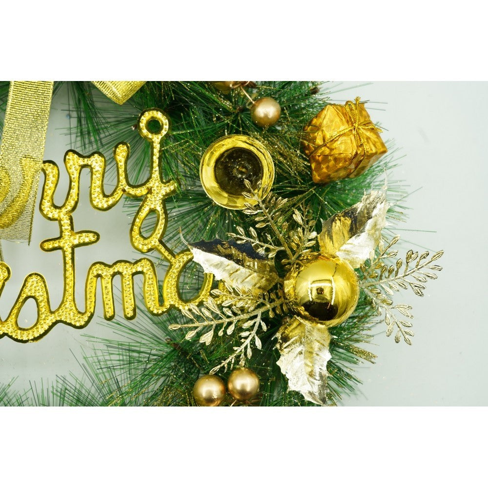 Coroniță Crăciun pentru ușa decorată cu conuri, globulețe model "Marry Christmas",40 cm