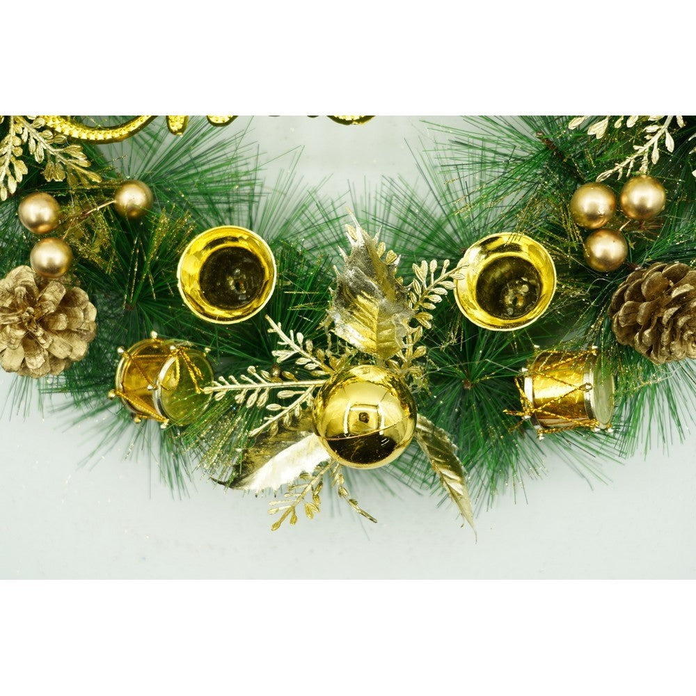 Coroniță Crăciun pentru ușa decorată cu conuri, globulețe model "Marry Christmas",40 cm