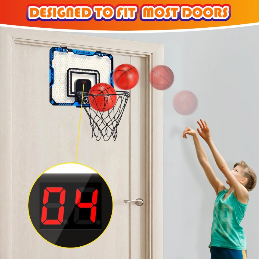 Cos de Baschet pentru copii , cu tablou de bord electronic , Minge si Pompa incluse