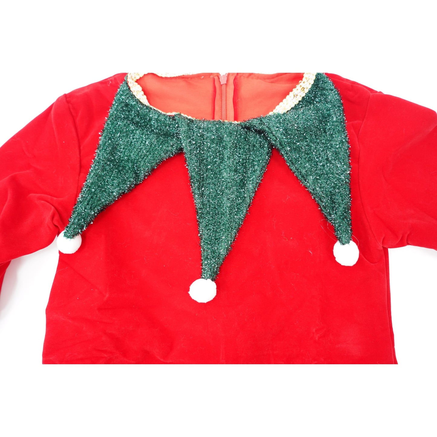 Costum Spiriduș Craciun pentru Fetite 4-12 ani, rosu,din catifea