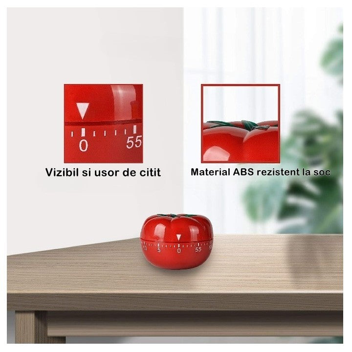 Cronometru mecanic de bucatarie, forma de rosie, 60 de minute, 6.3 x 4.5 cm, material ABS, rosu