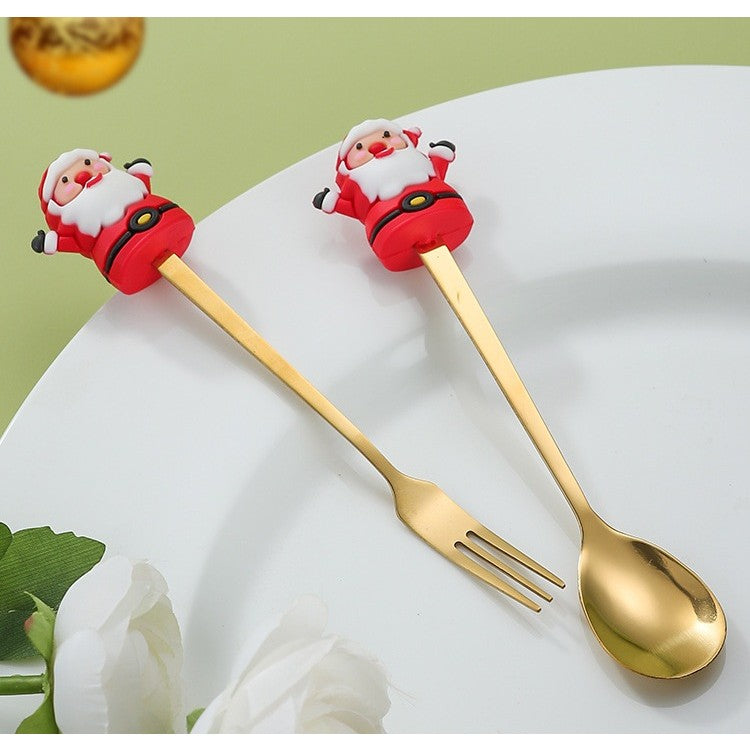 Set 4 Tacâmuri – Tematică Crăciun | 2 Linguri + 2 Furculițe cu Figurine | Oțel Inoxidabil 410 |