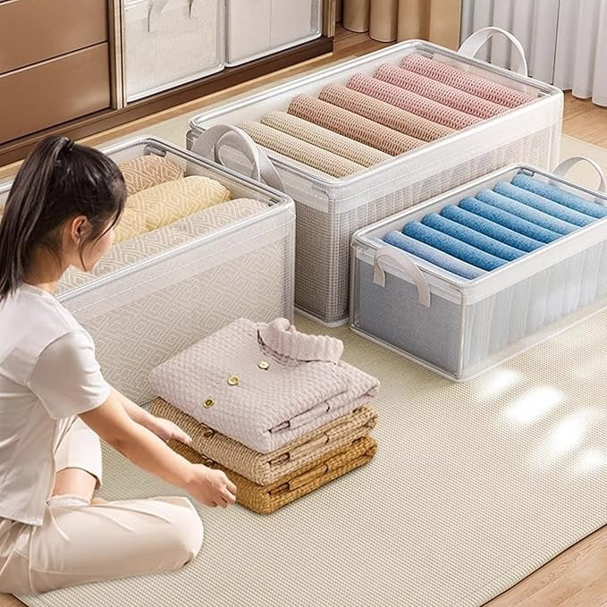 Cutie container de depozitare din PVC, de stocare, Dimensiuni multiple, Accesoriu robust pentru organizarea de uz casnic, volum 26L, 47 x 28 x 20 cm, Transparenta