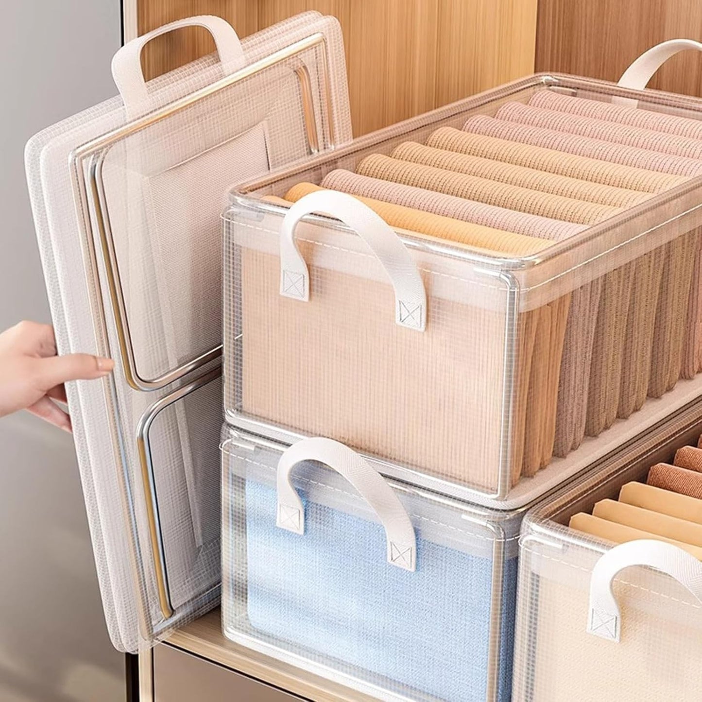 Cutie container de depozitare din PVC, de stocare, Dimensiuni multiple, Accesoriu robust pentru organizarea de uz casnic, volum 26L, 47 x 28 x 20 cm, Transparenta