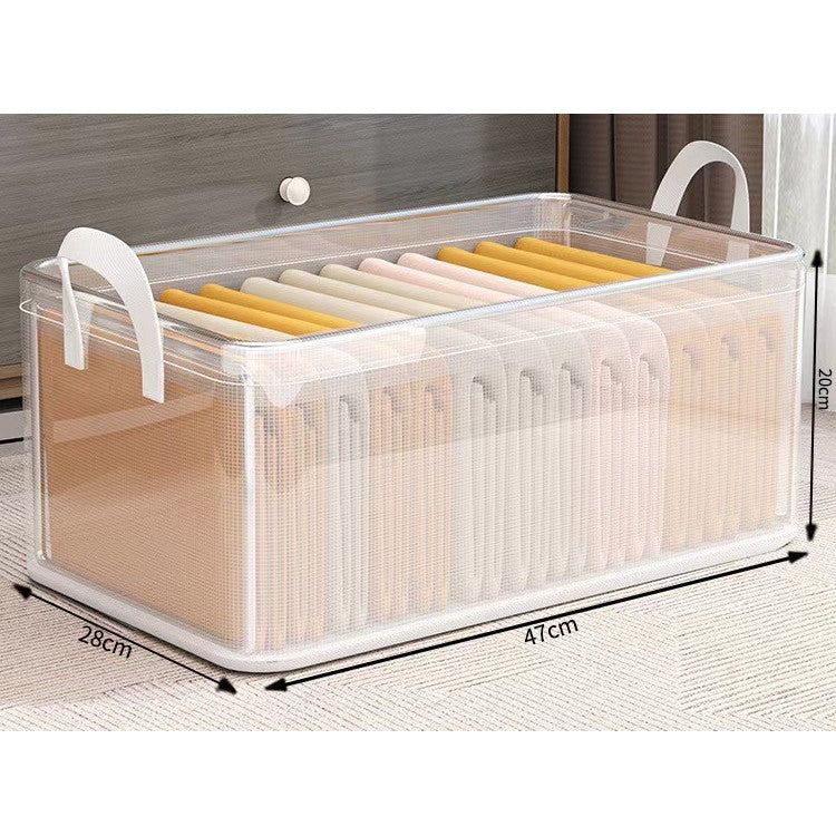 Cutie container de depozitare din PVC, de stocare, Dimensiuni multiple, Accesoriu robust pentru organizarea de uz casnic, volum 26L, 47 x 28 x 20 cm, Transparenta