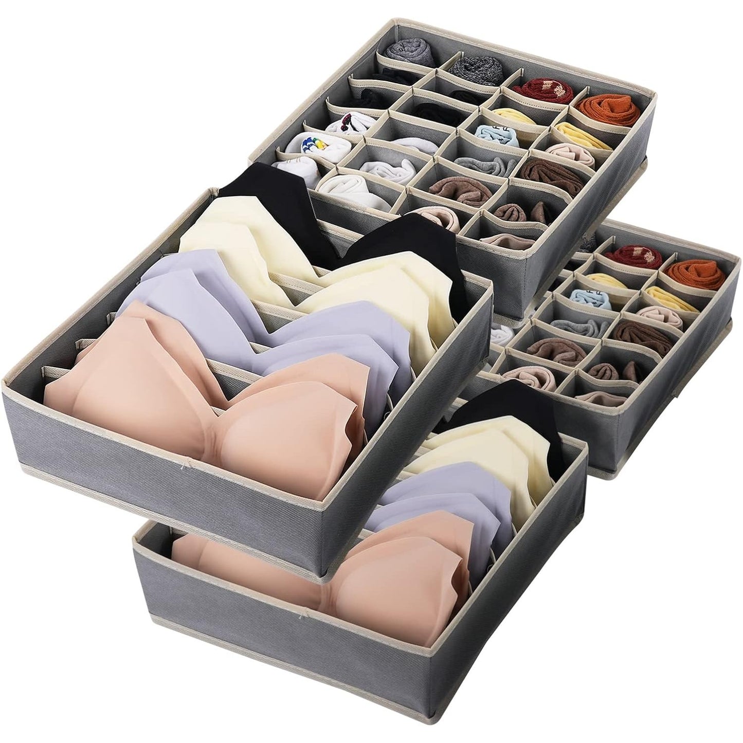 Cutie de depozitare pentru Lenjerie , material textil, 24 comportamente, 32 X 32 X 10 cm Gri
