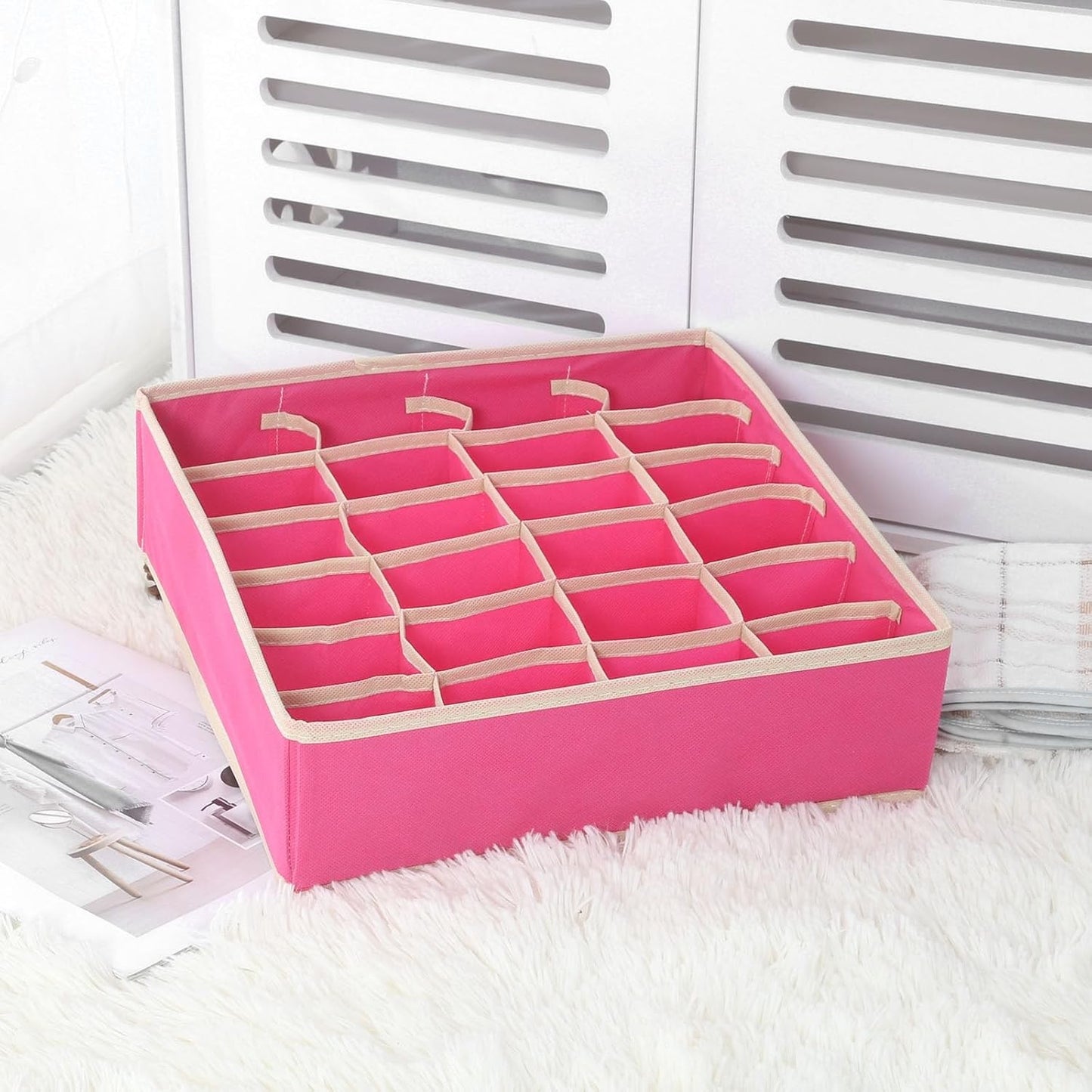 Cutie de depozitare pentru Lenjerie , material textil, 24 comportamente, 32 X 32 X 10 cm Roz