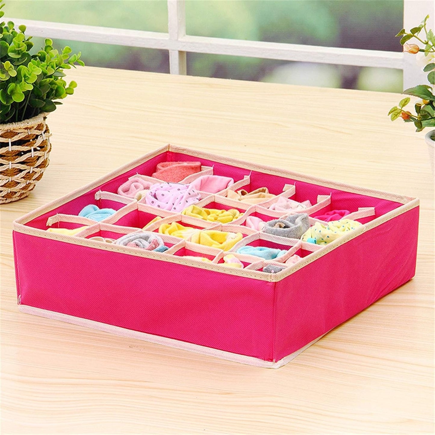 Cutie de depozitare pentru Lenjerie , material textil, 24 comportamente, 32 X 32 X 10 cm Roz