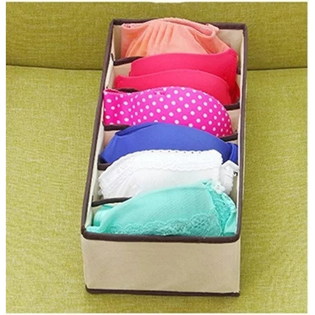 Cutie de depozitare pentru Lenjerie , material textil, 6 comportamente 32x16x10 cm Bej