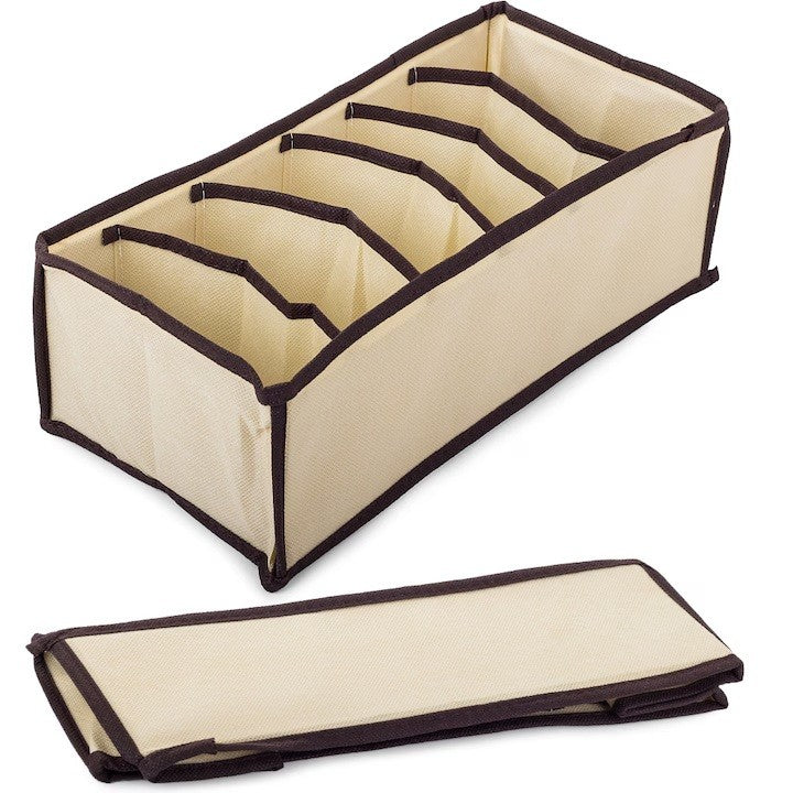 Cutie de depozitare pentru Lenjerie , material textil, 6 comportamente 32x16x10 cm Bej