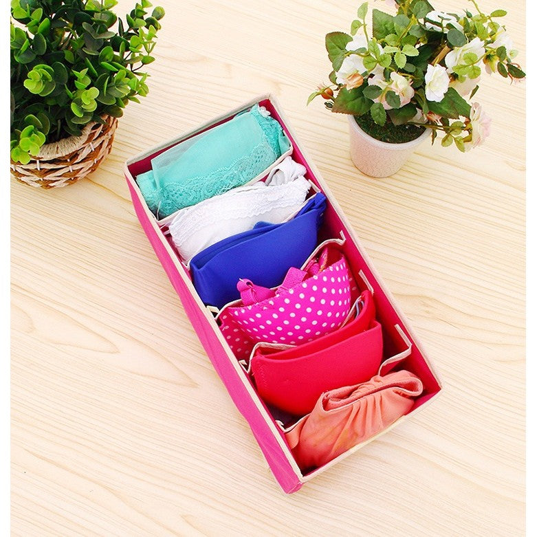 Cutie de depozitare pentru Lenjerie , material textil, 6 comportamente 32x16x10 cm Roz