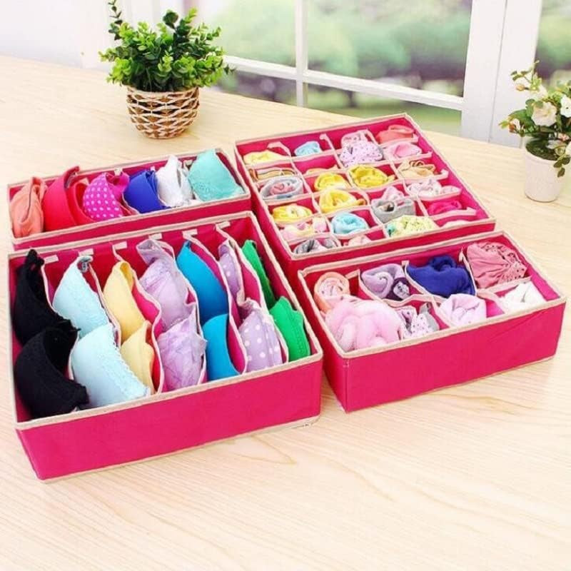 Cutie de depozitare pentru Lenjerie , material textil, 6 comportamente 32x16x10 cm Roz