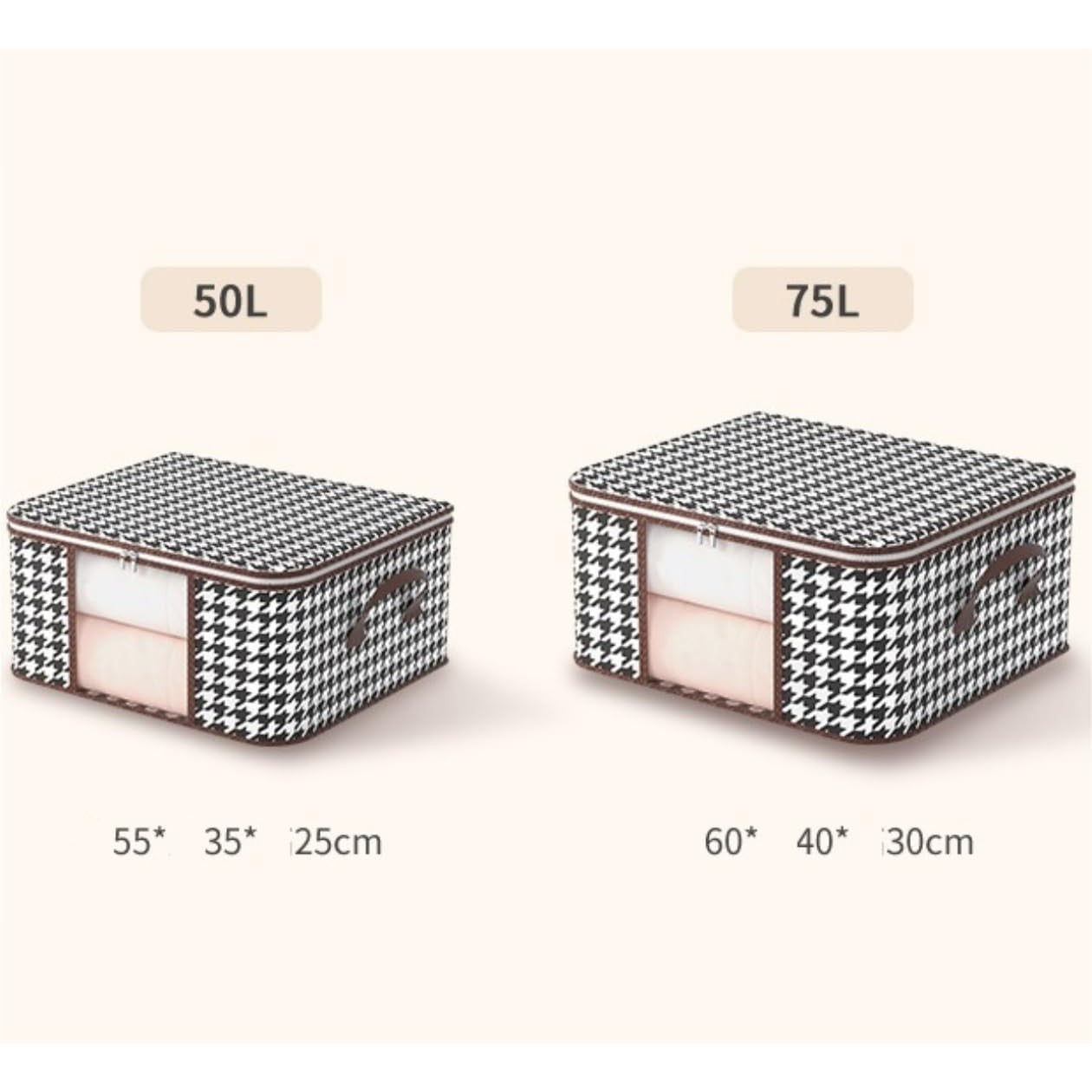 Cutie de Depozitare Pliabilă - 60x40x30 cm cu Fereastră Frontala cu Fermoar Bidirecțional -75L