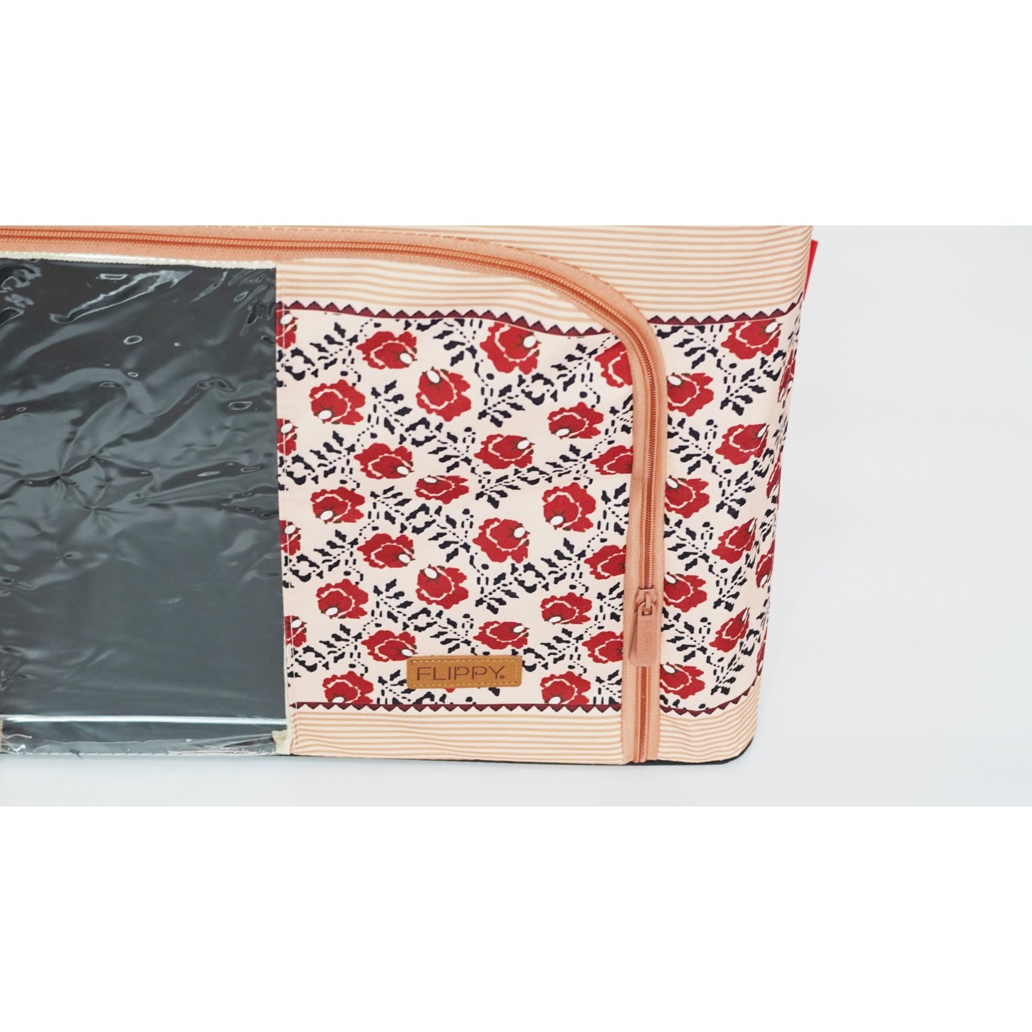 Cutie de Depozitare Pliabila, 66 L din Bumbac si In, 52 x 42 x 39 cm, Fereastra Frontala, 2 Usi de Acces cu Fermoar Bidirectional, Cadru Metalic, Suport Baza Stabil din Plastic, Motiv Traditional Model 7