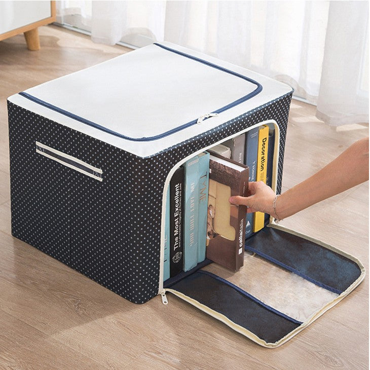 Cutie de depozitare pliabila cu fermoar 100L material textil 60x42x40cm Imprimeu Buline Albastru Marin