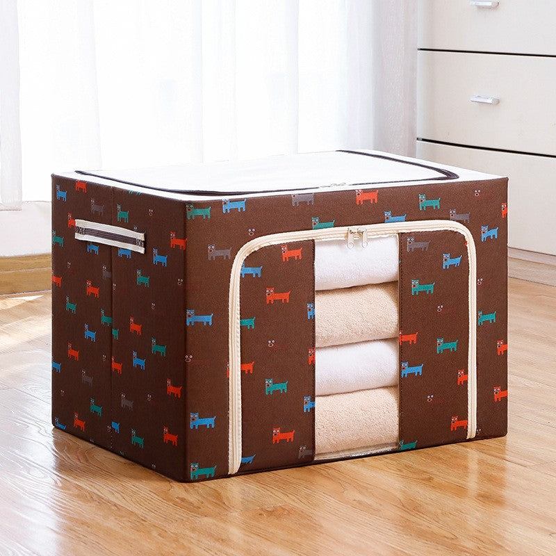 Cutie de depozitare pliabila cu fermoar 100L material textil 60x42x40cm Imprimeu Cățeluș Maro
