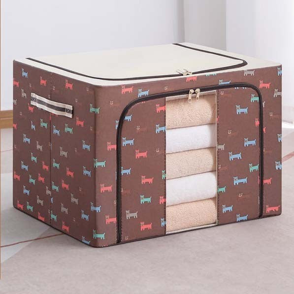Cutie de depozitare pliabila cu fermoar 100L material textil 60x42x40cm Imprimeu Cățeluș Maro