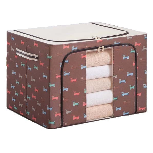 Cutie de depozitare pliabila cu fermoar 100L material textil 60x42x40cm Imprimeu Cățeluș Maro