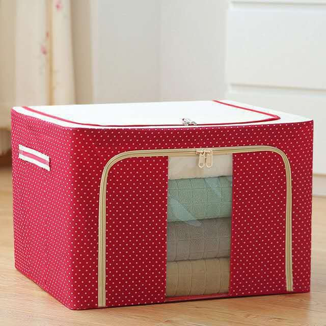 Cutie de depozitare pliabila cu fermoar 100L material textil 60x42x40cm Imprimeu Buline ROSU