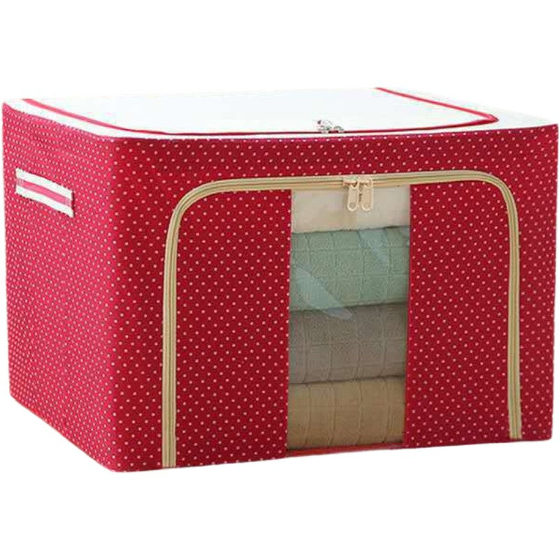 Cutie de depozitare pliabila cu fermoar 100L material textil 60x42x40cm Imprimeu Buline ROSU