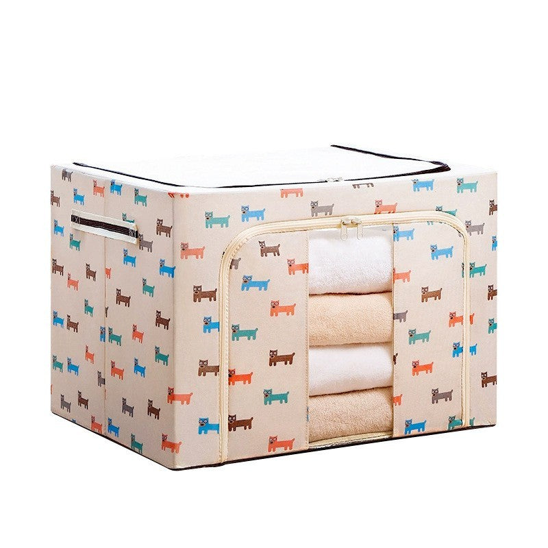 Cutie de depozitare pliabila, 24L, din bumbac si in 40x30x20cm , 2 ferestre , frontală si laterala IMPRIMEU CATELUS, BEJ