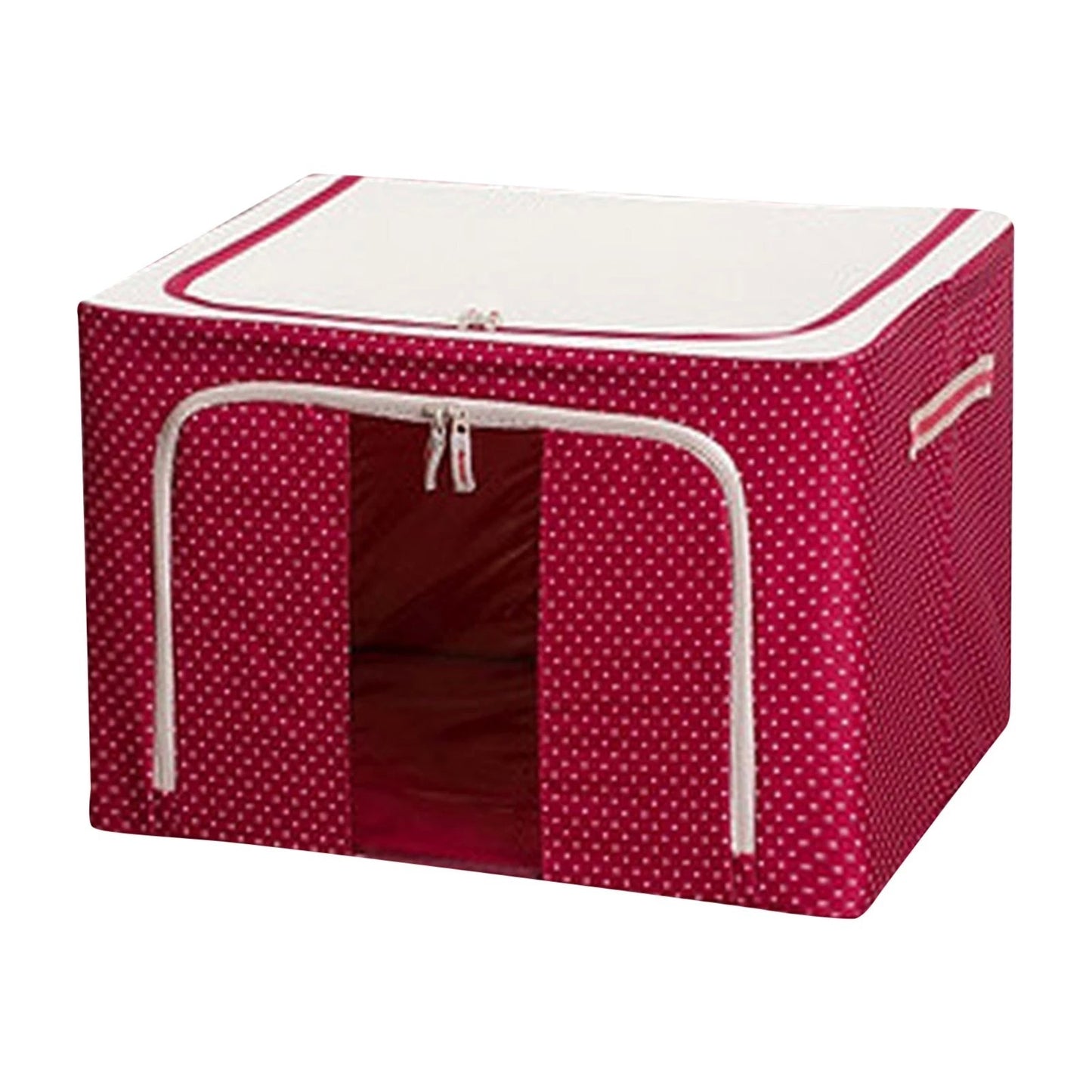 Cutie de depozitare pliabila, 24L, din bumbac si in 40x30x20cm , 2 ferestre , frontală si laterala IMPRIMEU BULINE, ROSU