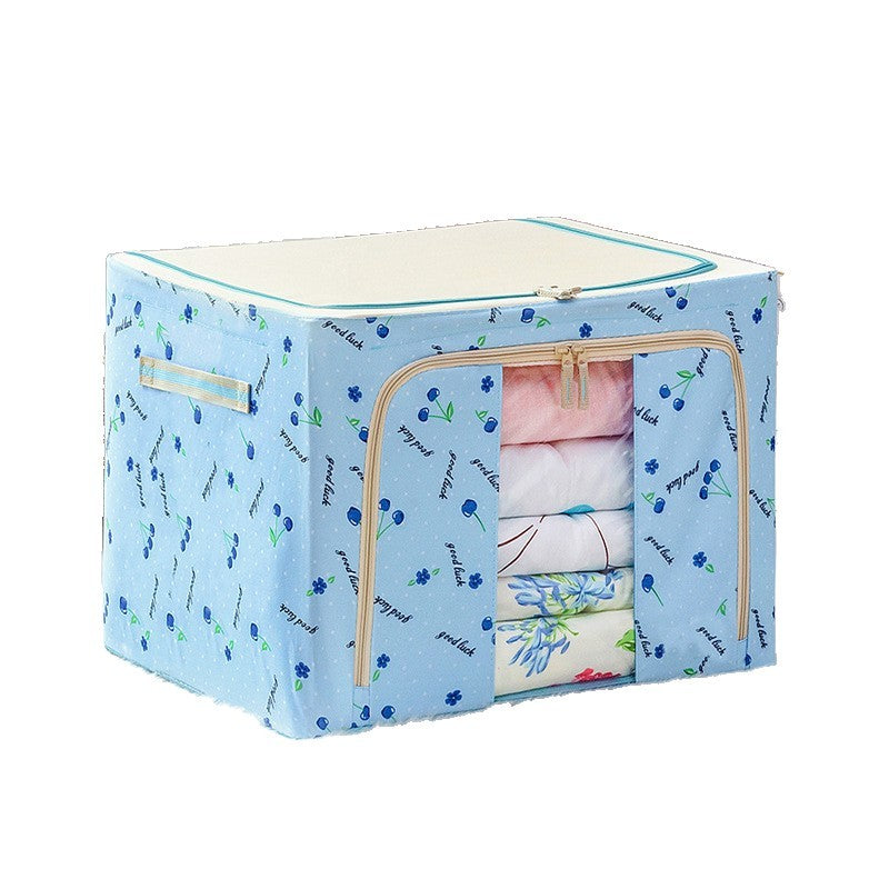 Cutie de depozitare pliabila, 66L din bumbac 50x40x33 cm Imprimeu Cireșe Albastru