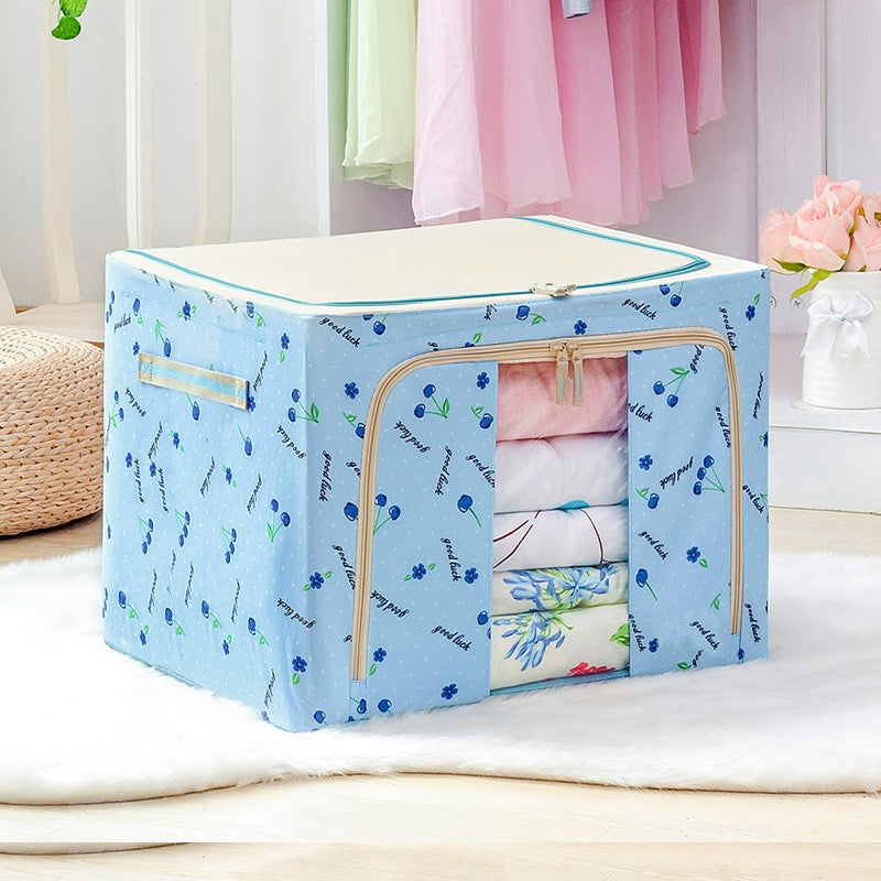 Cutie de depozitare pliabila, 66L din bumbac 50x40x33 cm Imprimeu Cireșe Albastru