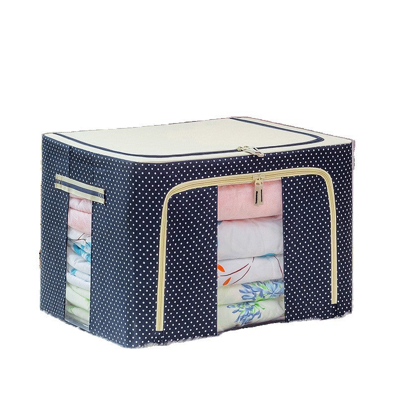 Cutie de depozitare pliabila, 66L din bumbac 50x40x33 cm Imprimeu Buline Albastru Marin