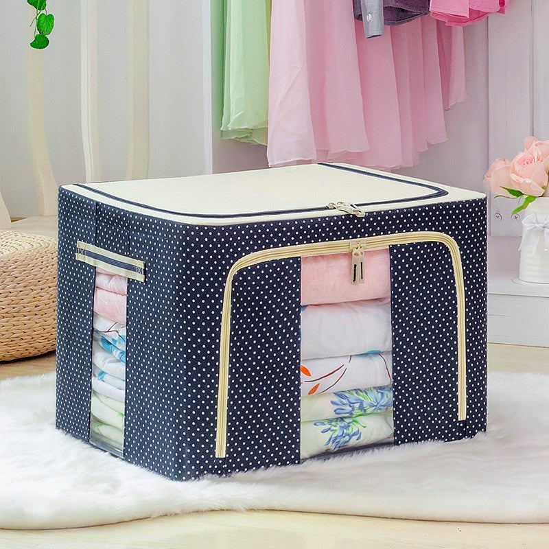 Cutie de depozitare pliabila, 66L din bumbac 50x40x33 cm Imprimeu Buline Albastru Marin