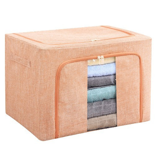 Cutie de depozitare pliabila, Cu fermoar, 66 L, Textil, 50x40x33 cm, Cadru Metalic, Suport Baza Stabil din Plastic, Roz pudrat