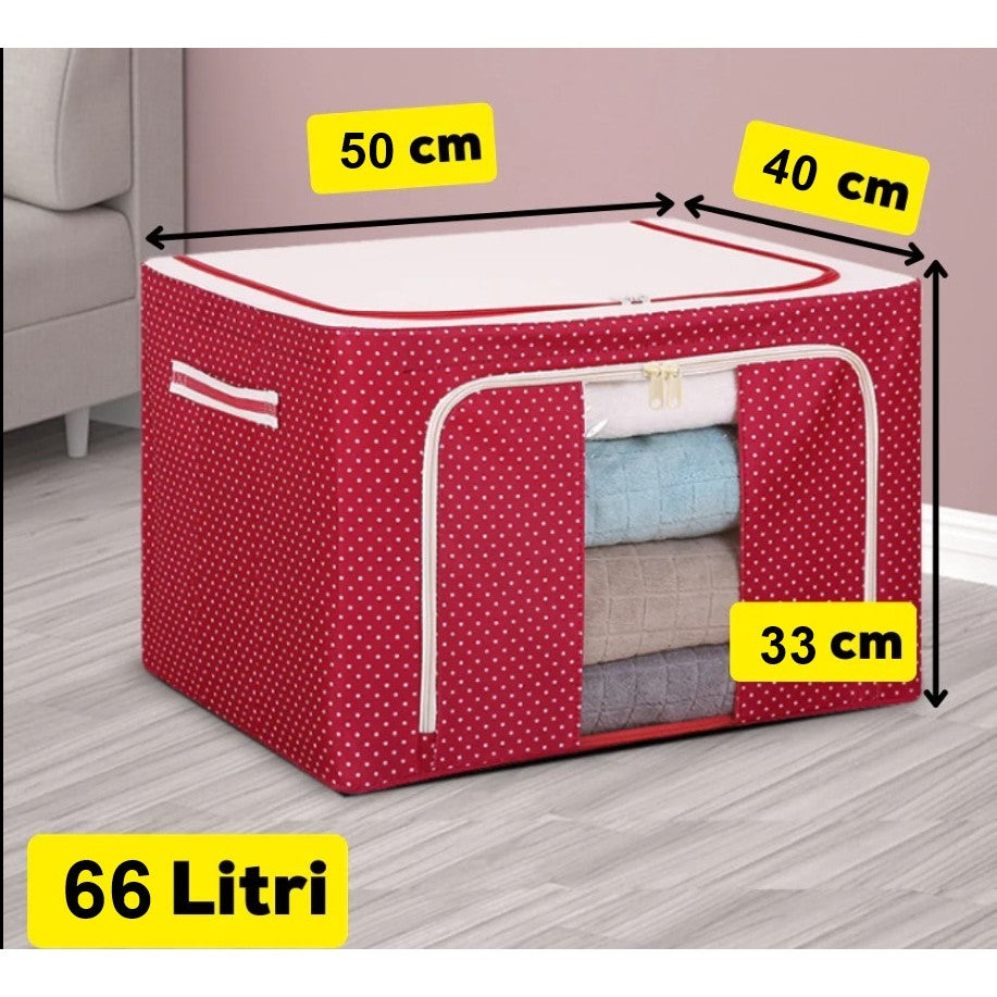 Cutie de depozitare pliabila, 66L din bumbac 50x40x33 cm Imprimeu Buline Roșu